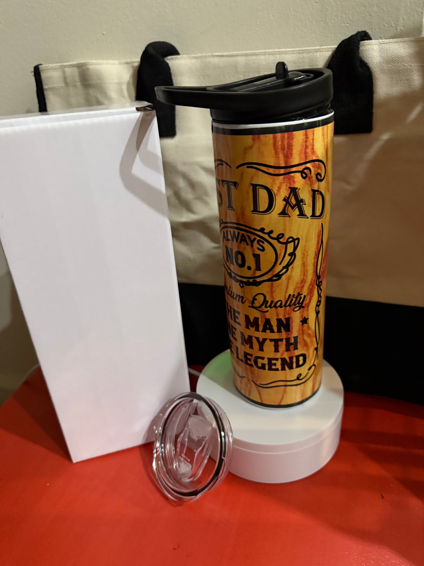 Personalized Dad the man the myth the legend. 20oz tumbler with fun. whiskey background year gift