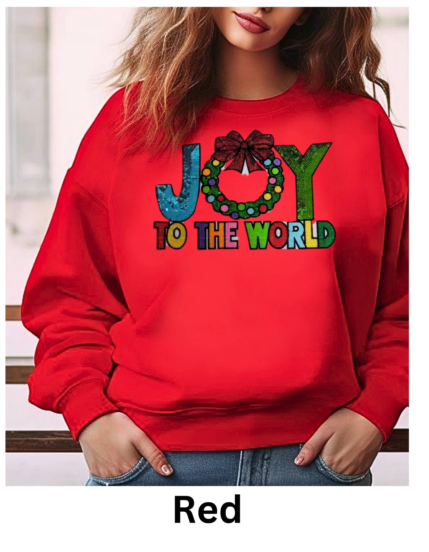 Joy to the world Christmas sweatshirt or tshirt in real sequin letters and shiny football (Copy) (Copy)