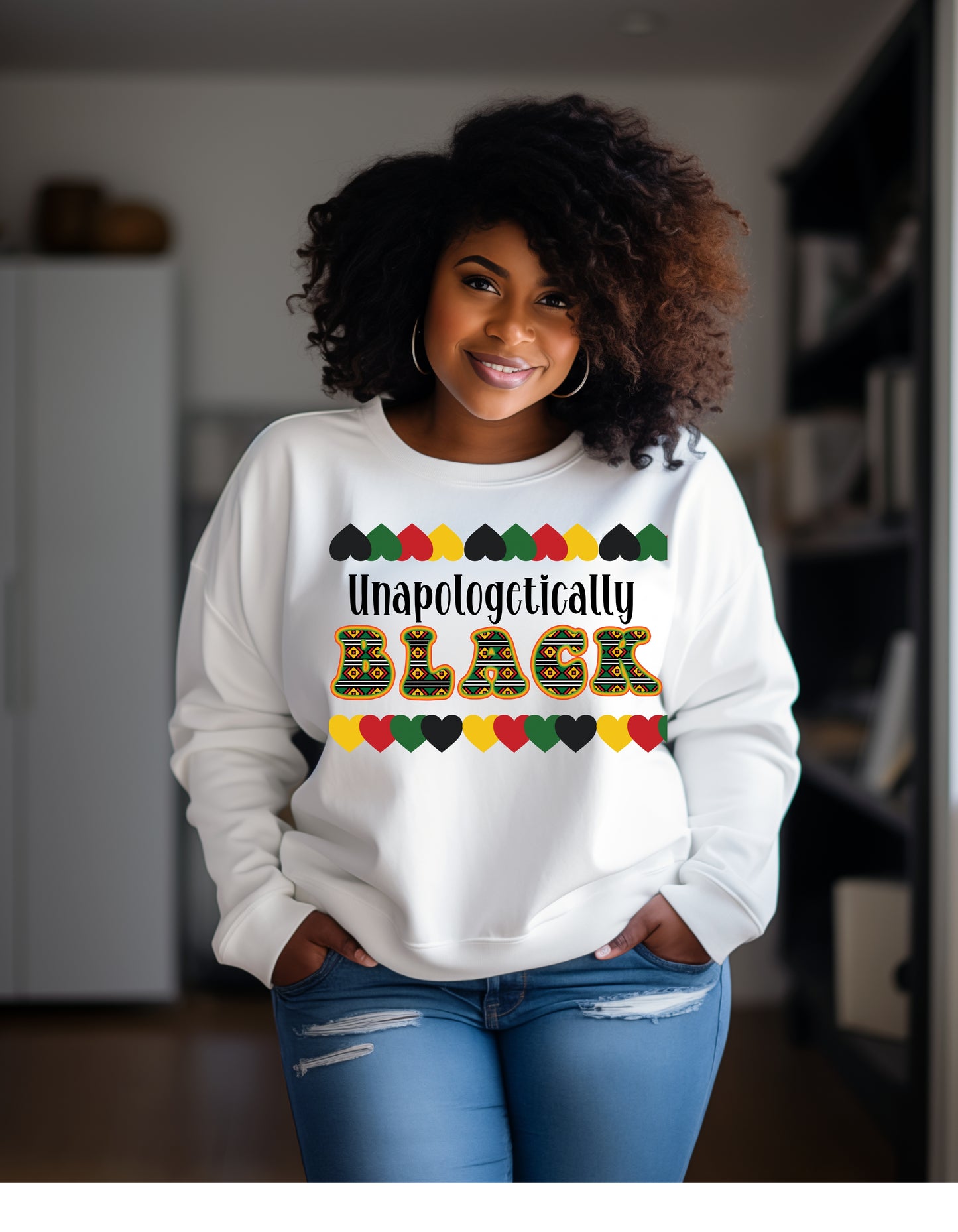 Unapologetically black in black history colors with African fabric print letters,unisex comfortable fit