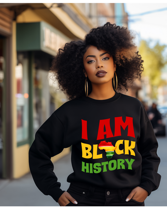 I am black history in black history color fonts with African map sweatshirt or tshirt unisex comfortable fit