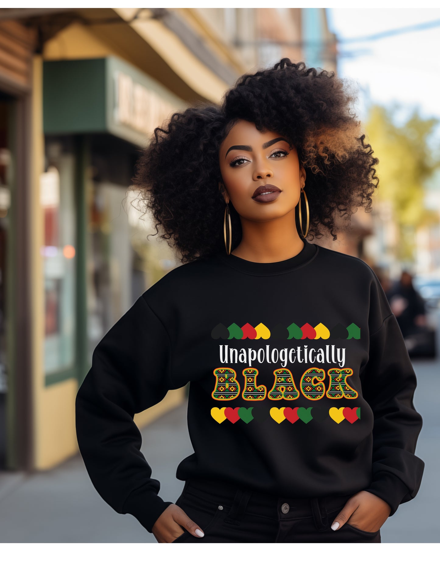 Unapologetically black in black history colors with African fabric print letters,unisex comfortable fit