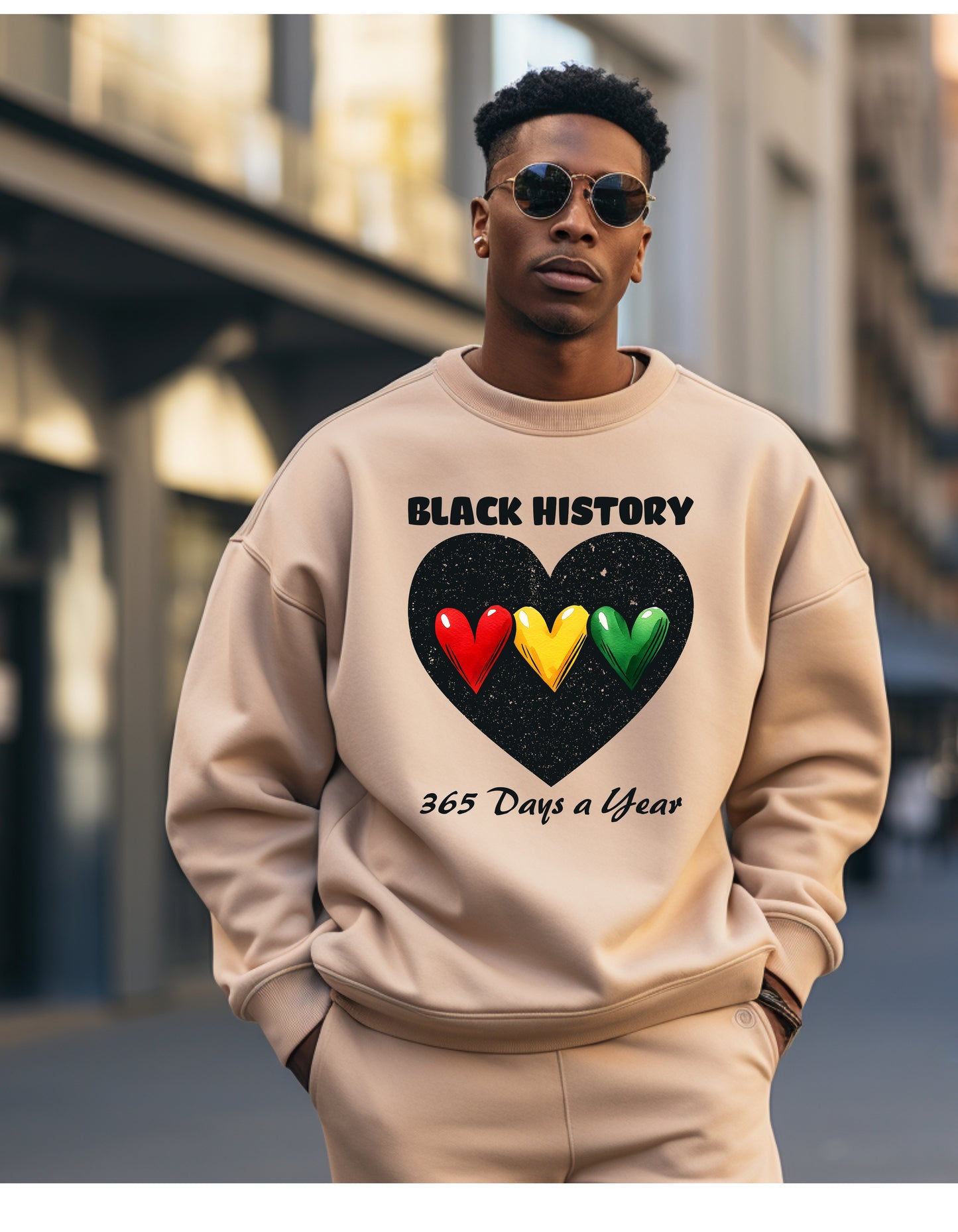 Black history 365 days in black history color hearts sweatshirt or tshirt unisex comfortable fit