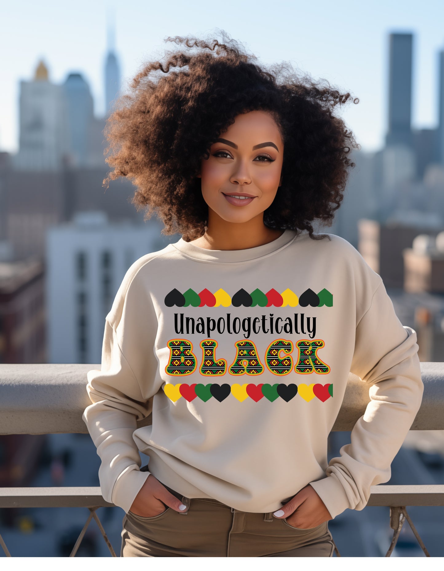 Unapologetically black in black history colors with African fabric print letters,unisex comfortable fit