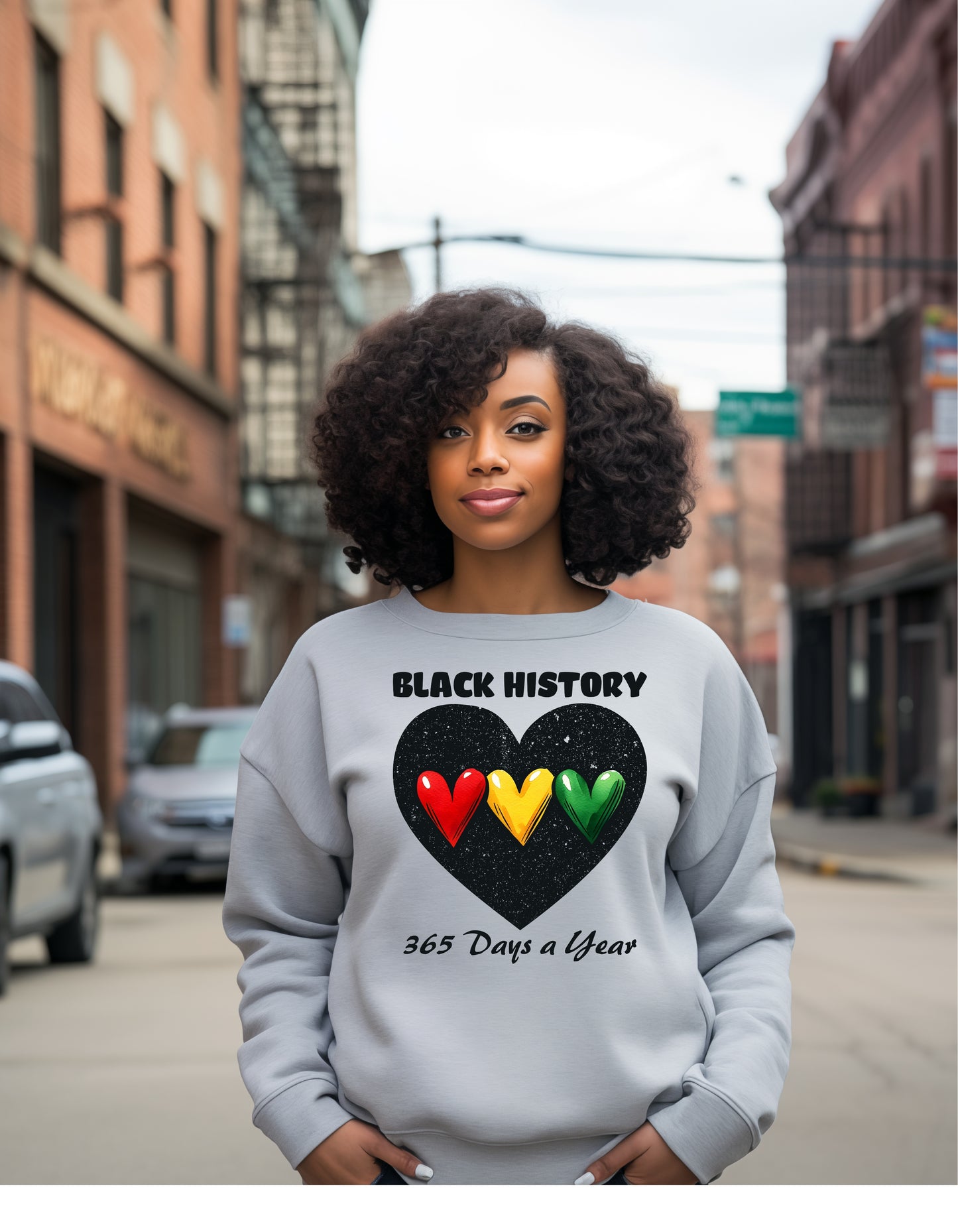 Black history 365 days in black history color hearts sweatshirt or tshirt unisex comfortable fit