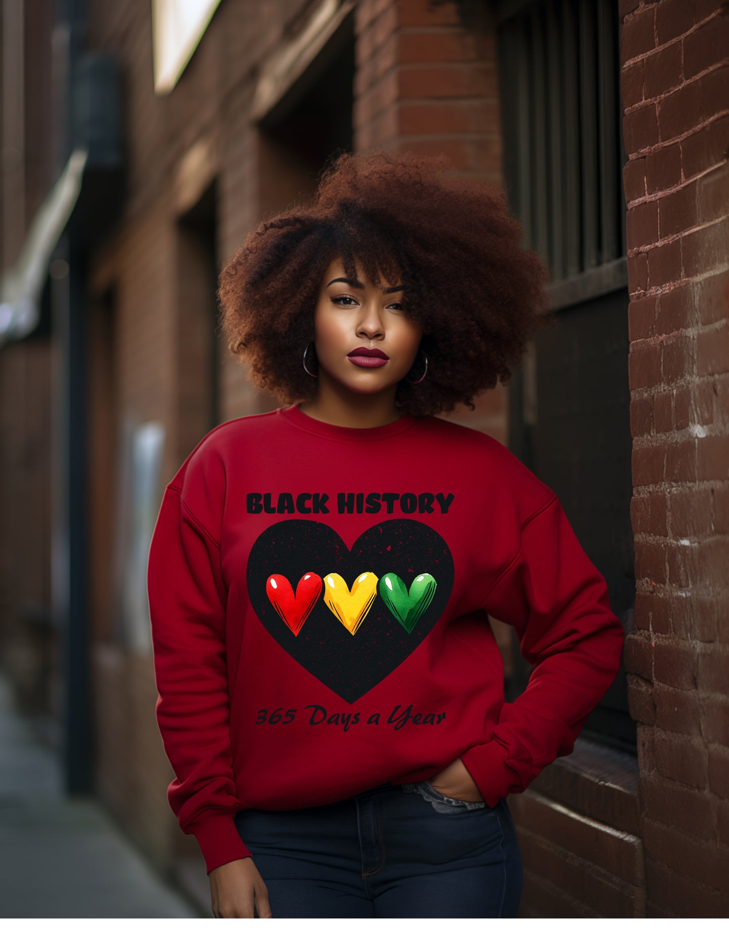 Black history 365 days in black history color hearts sweatshirt or tshirt unisex comfortable fit