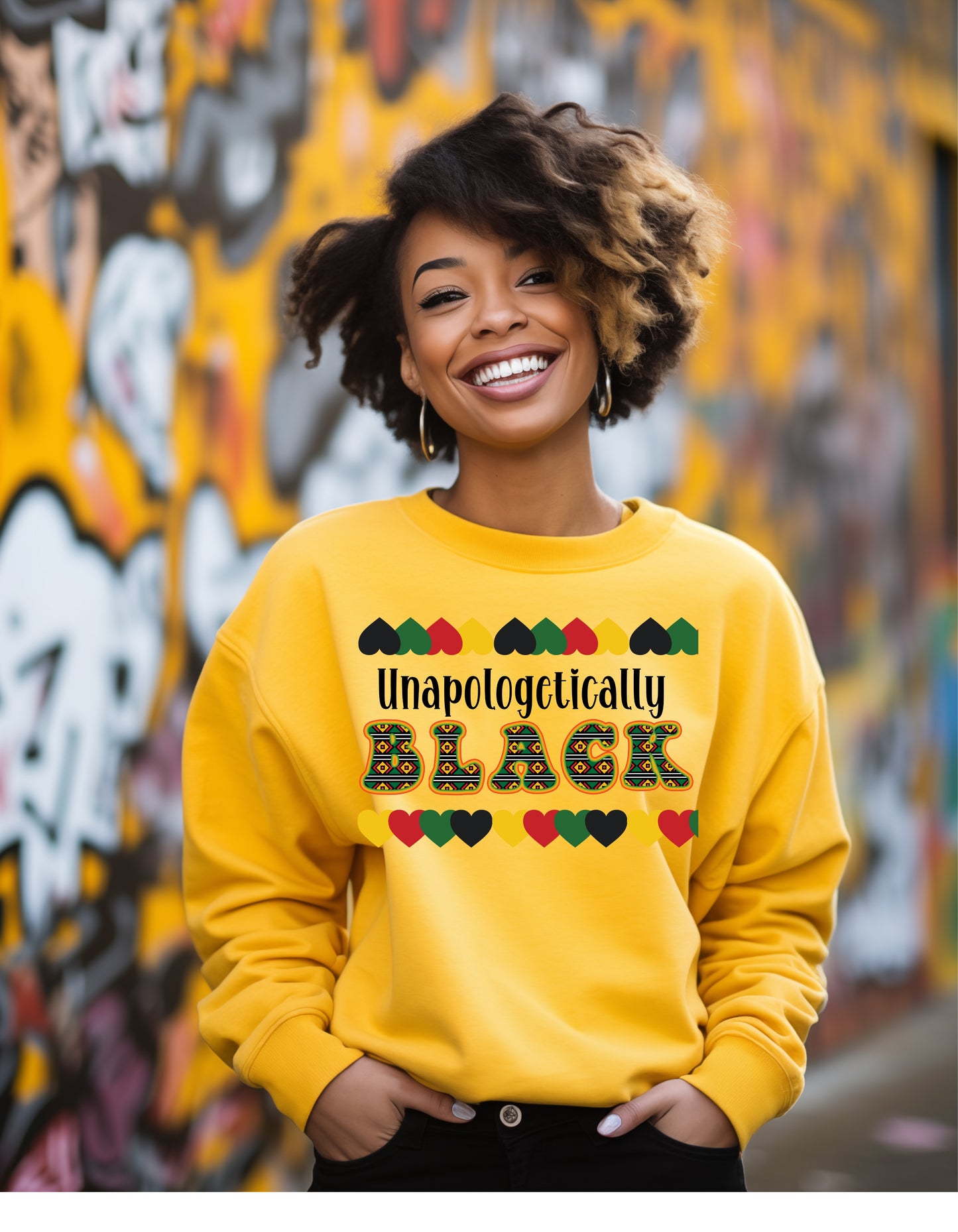 Unapologetically black in black history colors with African fabric print letters,unisex comfortable fit