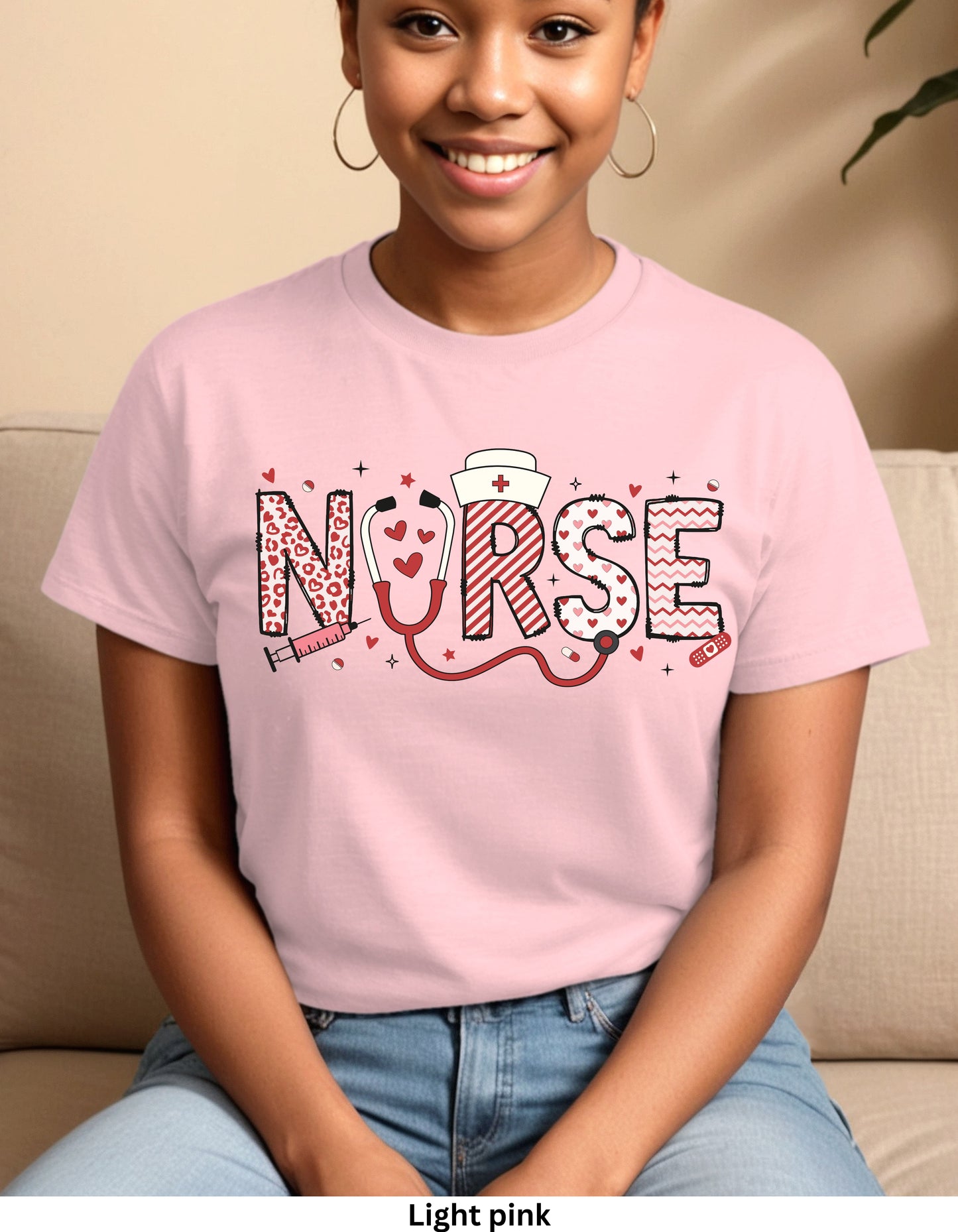 Nurse with heart valentines with bow and stethoscopes valentines sweatshirt or tshirt unisex comfortable fit (Copy) (Copy) (Copy)