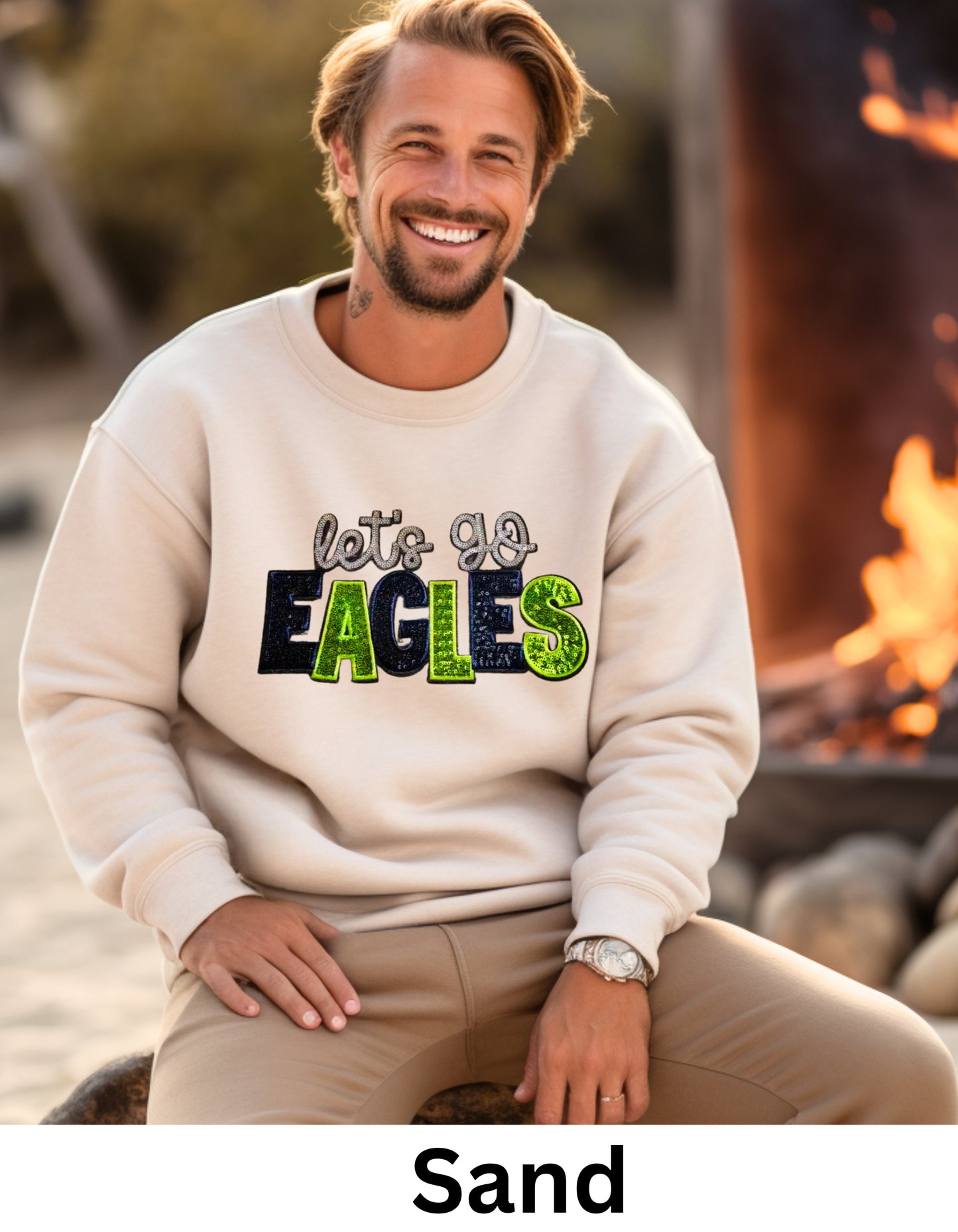 Let’s Go Eagles football fans sweatshirt or tshirt Kansas City in real sequin letters and shiny football