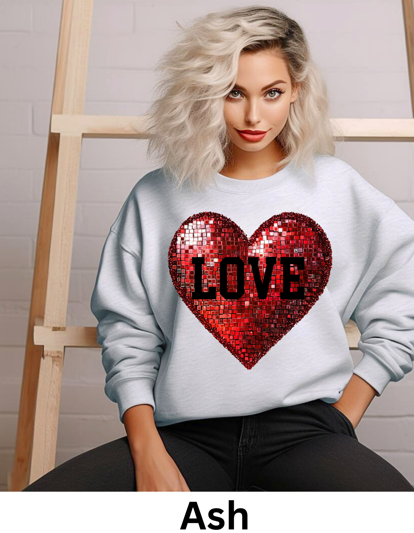 Love is sparkly red heart sweatshirt or tshirt in faux sequin heart, valentines sweatshirt,shirt