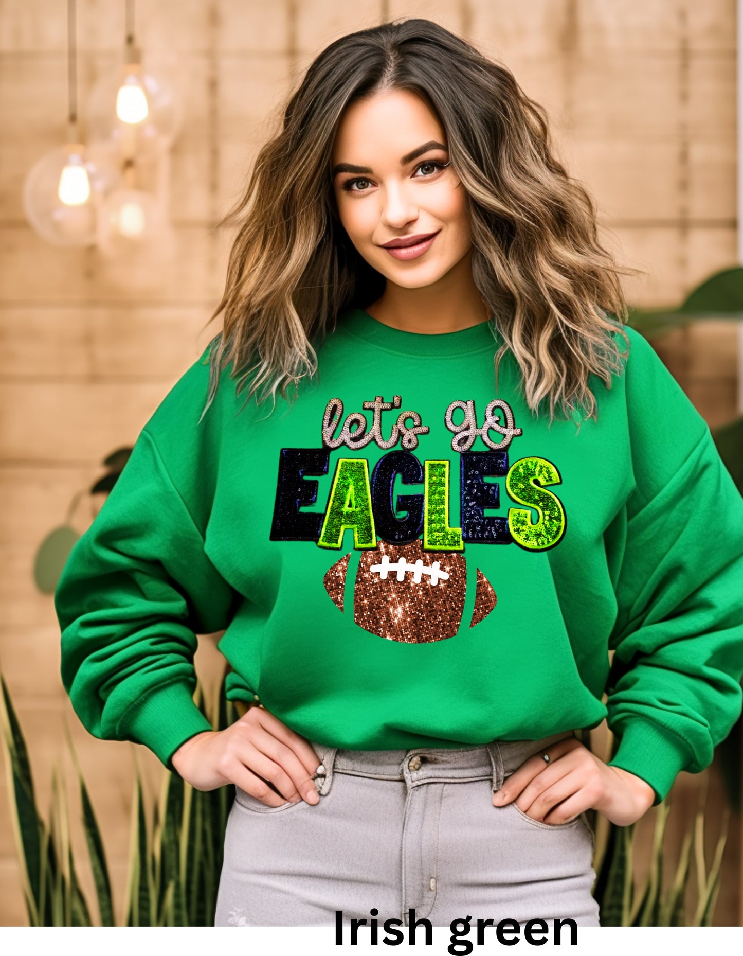 Let’s Go Eagles football fans sweatshirt or tshirt Kansas City in real sequin letters and shiny football