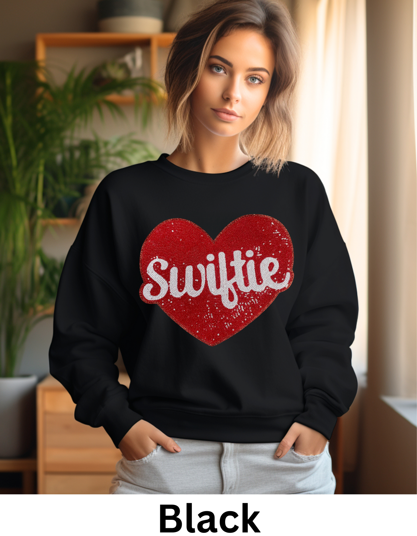 Swiftie in sparkly sequin red heart sweatshirt or tshirt in real chenille letters and shiny football