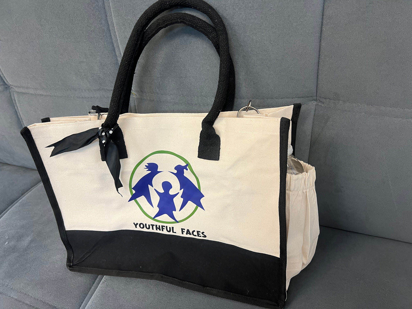 Large customized Canvas tote bag with bottle pocket,top zipper and inside pocket