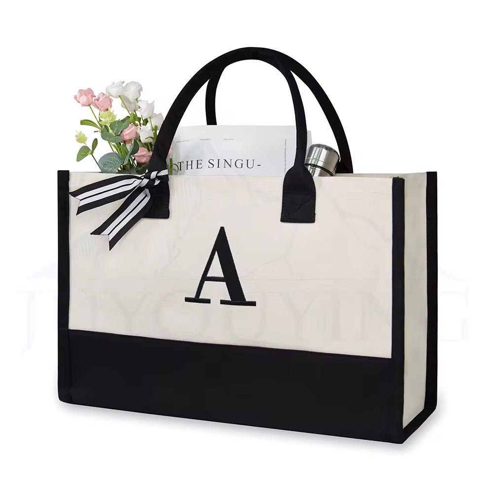 Large customized Canvas tote bag with bottle pocket,top zipper and inside pocket