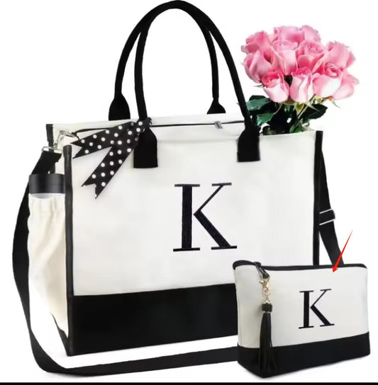 Large customized Canvas tote bag with bottle pocket,top zipper and inside pocket