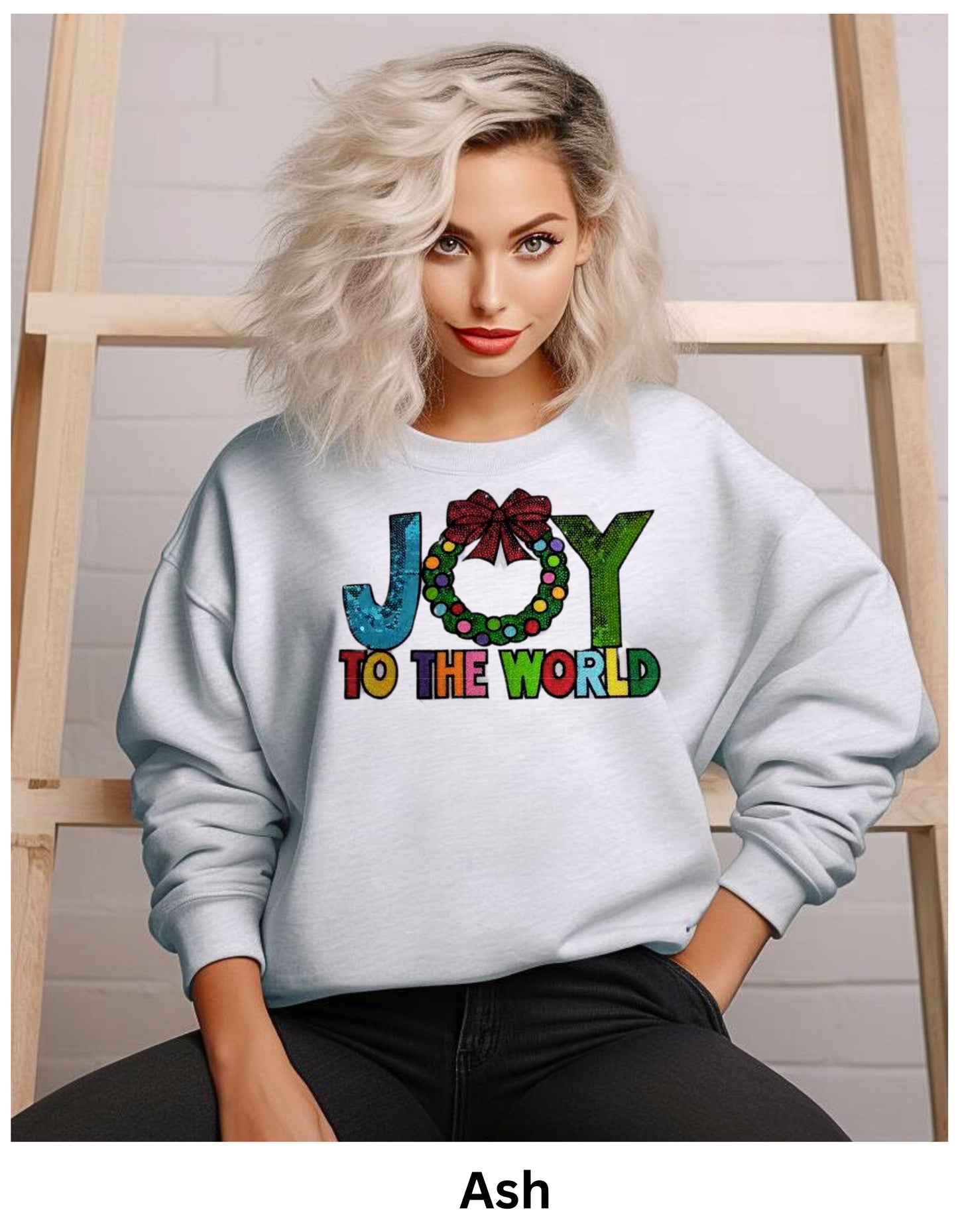 Joy  to the world Christmas sweatshirt or tshirt in real sequin letters and shiny football (Copy) (Copy)