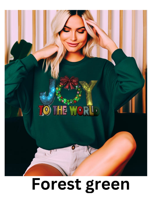 Joy  to the world Christmas sweatshirt or tshirt in real sequin letters and shiny football (Copy) (Copy)